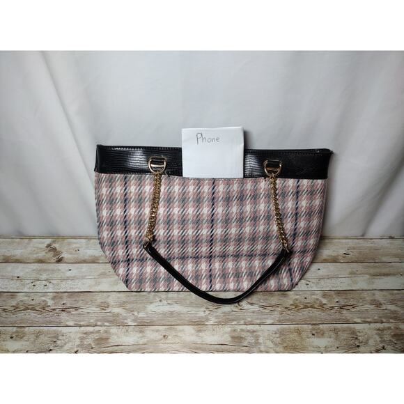 Anne Klein Tweed Pink Gray White Blue Handbag w/Color Gold Hardware - Picture 4 of 13